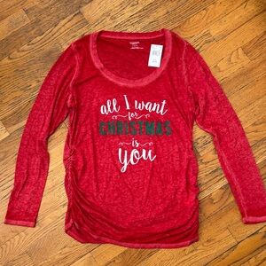 Red Christmas Maternity Graphic Long Sleeve Top